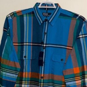 POLO RALPH LAUREN 100%COTTON FLANNEL MULTI PLAID L/S SHIRT XLT TALL NWT